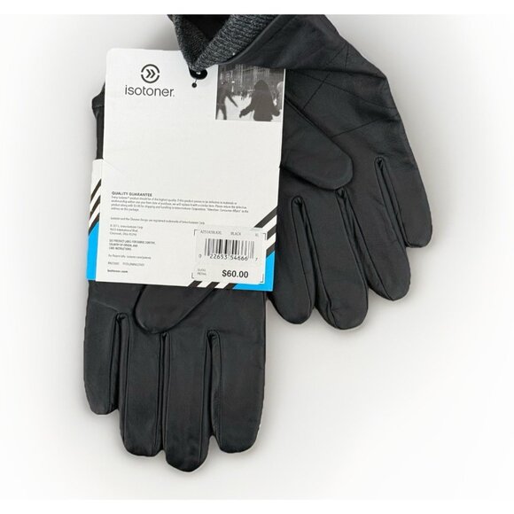 ISOTONER MEN’S GENUINE LEATHER GLOVES BLACK SZ XL NEW WITH TAG - Picture 2 of 7
